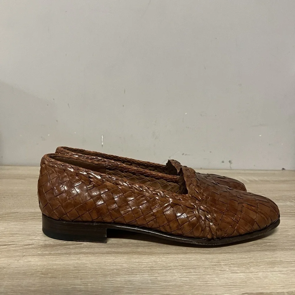 Moreschi Weaved Woven Leather Slip On Loafer Men's 9 Brown Italy 135050 012 AD